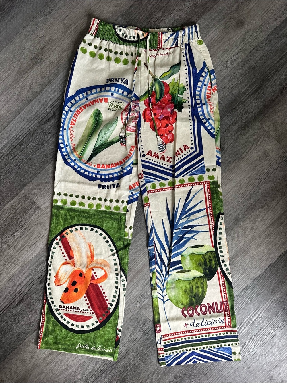 Rachel Zoe Tropical Fruit Print Linen Pants - Picture 2 of 6